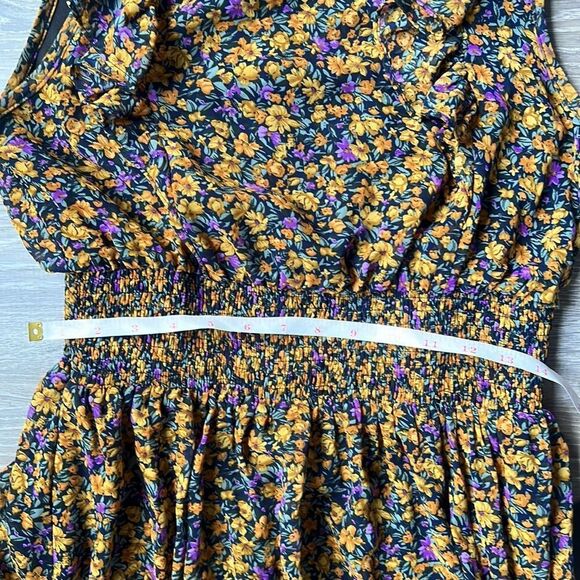 NEW lulus Evalina Mustard Yellow Floral Print Mock Neck Midi Dress - Picture 11 of 12